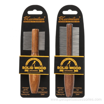 Double Sided Wooden Handle Dense Tooth Pet Comb